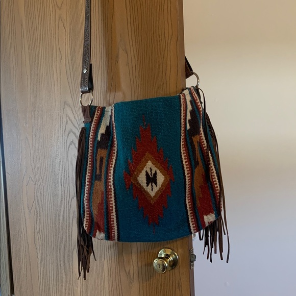Southwestern Fringe Shoulder or crossbody bag with tooled strap - Picture 1 of 11